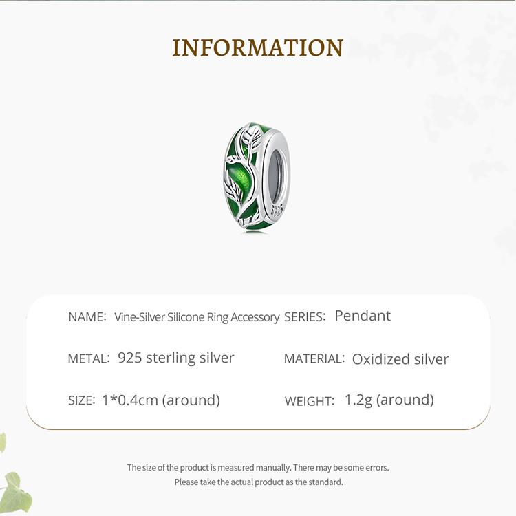 WOSTU Authentische 925er-Sterlingsilber-Charm-Perlen aus zartem grünen Emaille-Ranken-Silber-Silikon für Damen-Armbänder und Armreifen, edler Schmuck