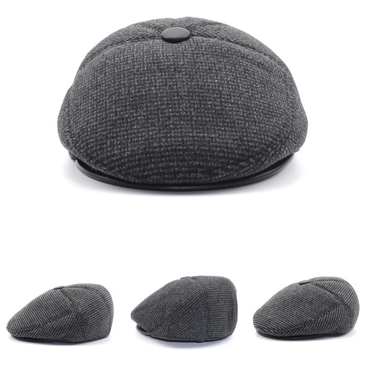 Men Middle-aged Solid Hat Autumn and Winter Hats Warm Ear Protectors Senior Hat