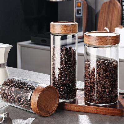 Small Glass Jars With Lids Spice Seasoning Coffee Beans Storage Containers Tube Wooden Sealed Bottle Airtight Canisters