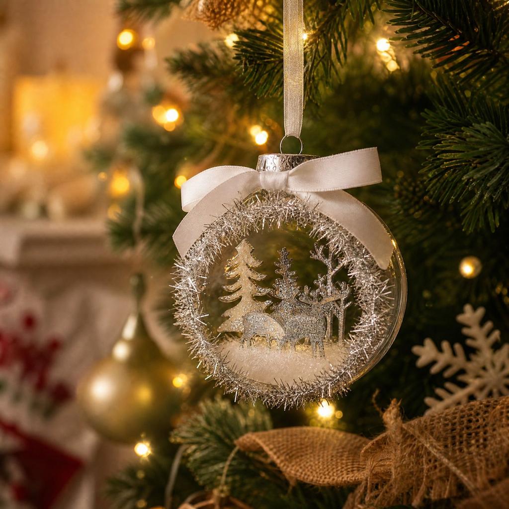 3D-Weihnachtskugel-Ornament, durchsichtige Acryl-Öffnungsfenster-Szene Hängedekoration für den Weihnachtsbaum