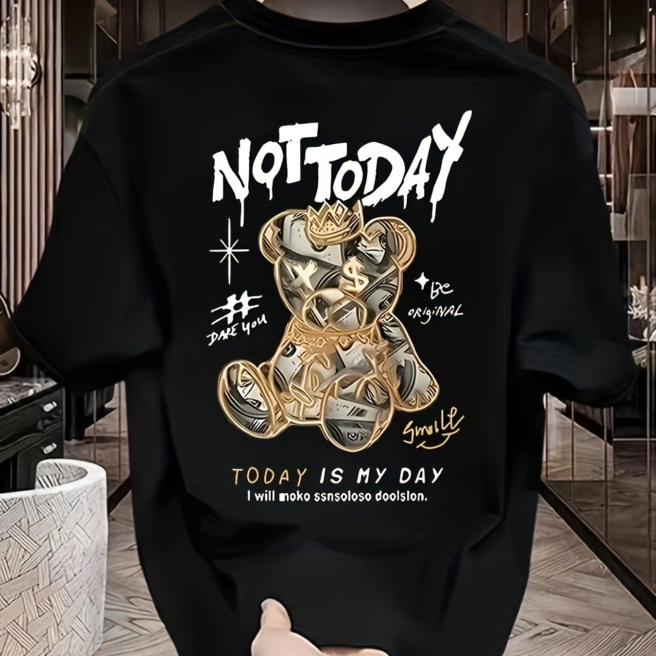 

Summer 100 Cotton Casual Mens Tshirt with Fashionable Cartoon Bear Print Outdoor Sports Breathable Mens Clothing S