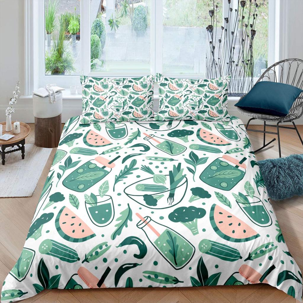 Lemon Fruit King Queen Duvet Cover Summer Cartoon Vegetable Plant Bedding Set For Kids Teens Adults Papaya Polyester Quilt Cover