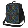 Colorful Video Game Lunch Bags Thermal Lunch Box Insulated Cooler Bag Reusable Tote Shoulder Bag for Outdoor Picnic Meal Office
