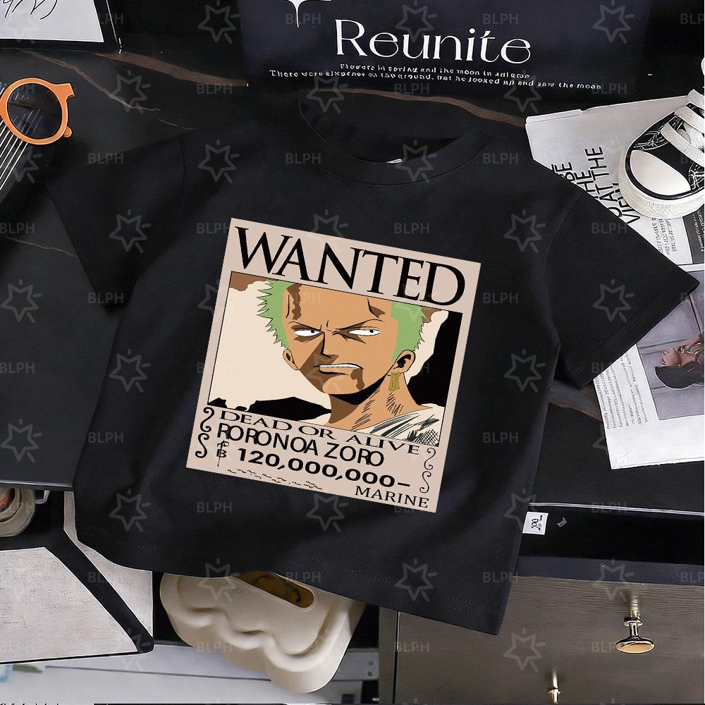 One Piece Roronoa Zoro Wanted Poster Kids TShirt Cool Anime Graphic Tee for Boys and Girls Perfect for One Piece Fans Size A 100