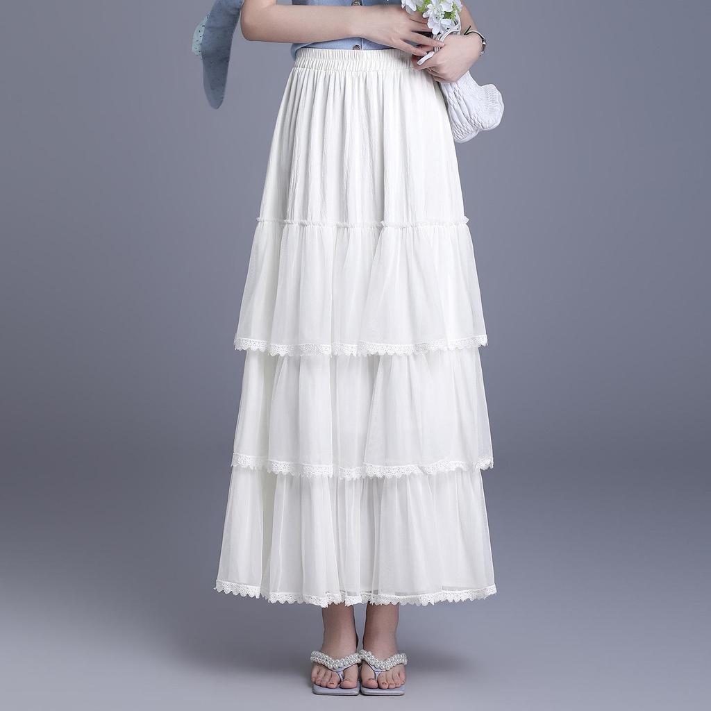 White 3-Tier Lace Trim Flare Skirt - Spring/Summer 2026 Collection