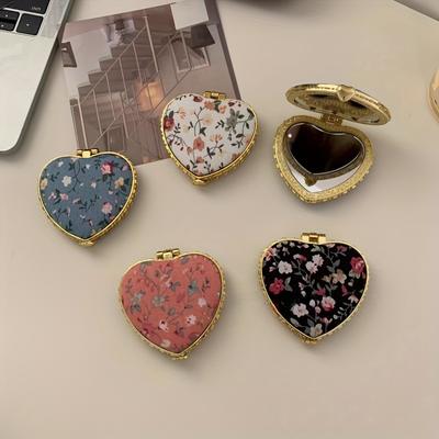1pc Mini Makeup Compact Pocket Floral Mirror Portable Folding Makeup Mirror Women Vintage Cosmetic Mirrors for Gift
