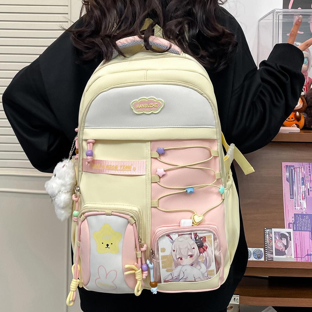 High-value Schoolbag for Girls, Cute for Junior High School Students, Japanese Transparent Pain Bag, Large-capacity Backpack, Student Backpack.