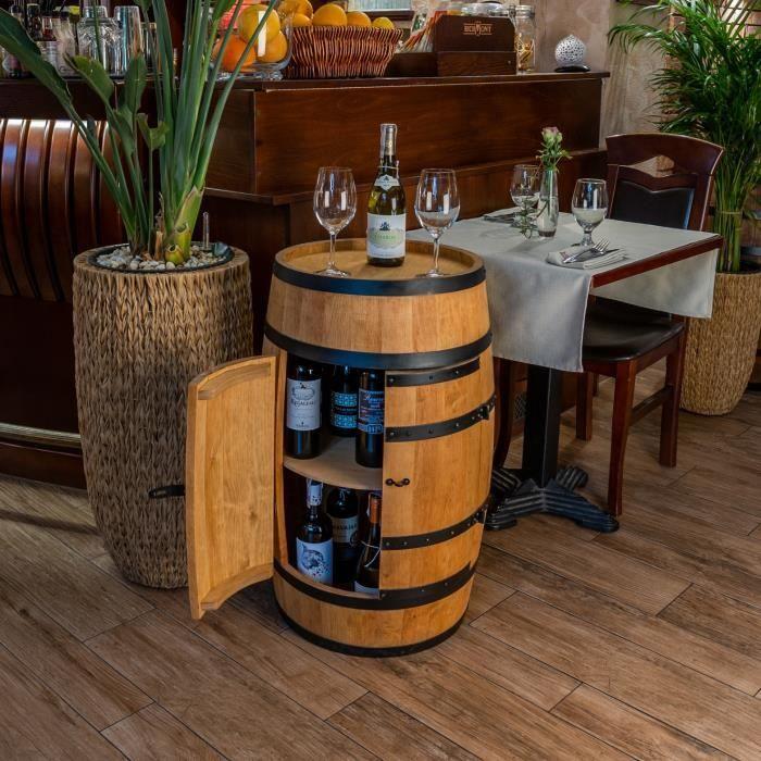 Wine Rack - Creative Cooper - Wooden Barrel with Doors, Alcohol Bottle Storage Furniture, 80x50 Cm, Oak