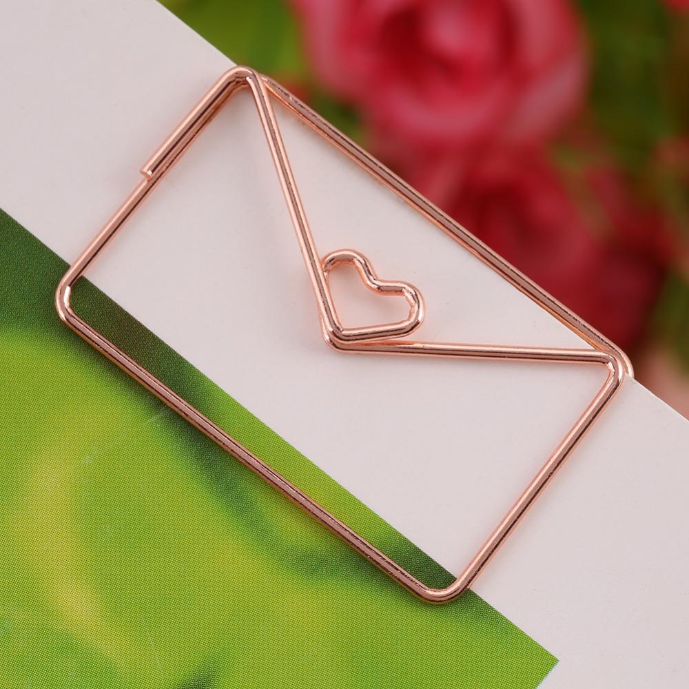 12pcs Cute Envelope Shape Paper Clips Rose Gold Document Organizing Clip Office Use