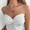 Drip Oil Metal Stacked Necklace Flower Pendant Multi Layered Cross Necklace Set Y-shaped Necklace Snake Bone Chain