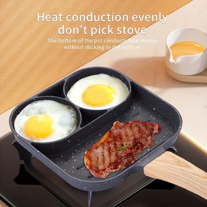 Aluminum Non-Stick Egg Frying Pan with Wooden Handle,Compatible with Gas Stove and Induction Cooker for Pancakes, Eggs and Steak
