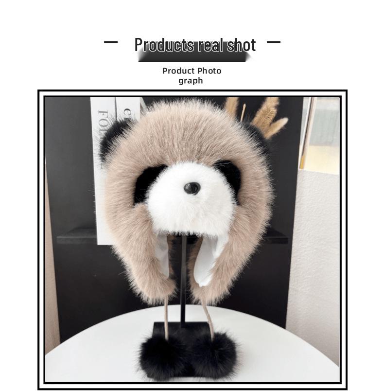 Módní zimní panda klobouk s klapkami na uši z umělé liščí kožešiny pro dospělé a děti
