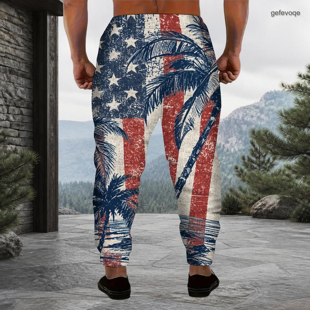 Men Plus Size Colorful Floral Printed Drawstring Cuffed Ankle Jogger Pants With Side Pockets
