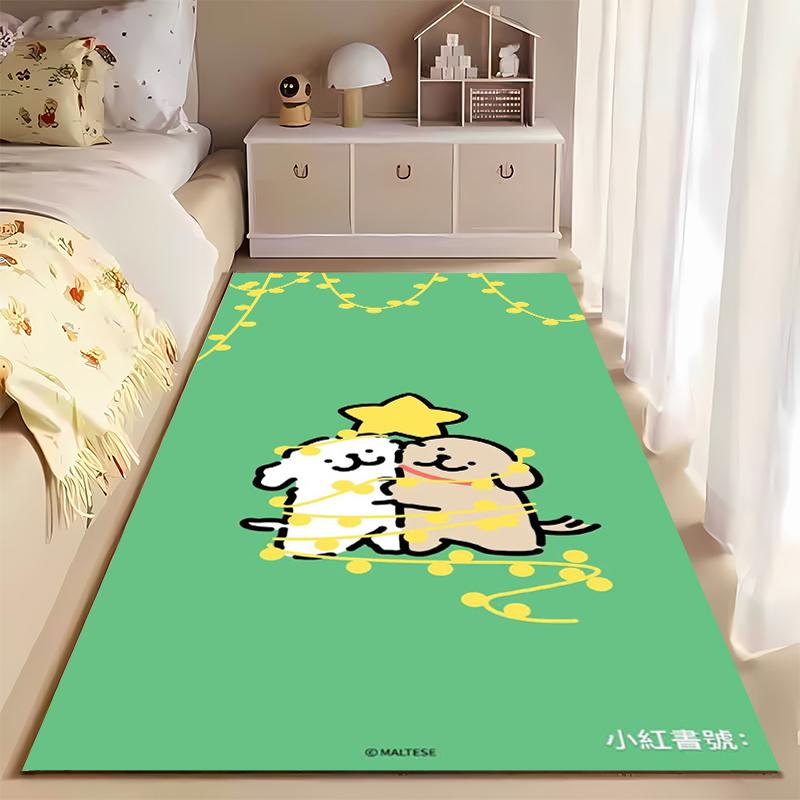 Green Cartoon Carpet with Cute Animal Design and Star Accents Suitable for Use As an Anti-slip for Living Room Bedroom Sofas