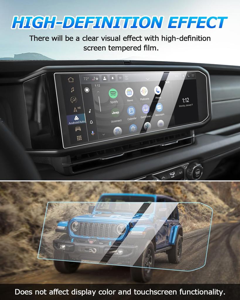 2PCS 12.3 Inch Car Navigation Tempered Glass Screen Protector Film for Jeep Wrangler JL Gladiator JT 2025+ Interior Accessories