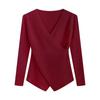 Women's V-Neck Irregular Knit Long Sleeve Sweater - Slimming Autumn Fashion Top