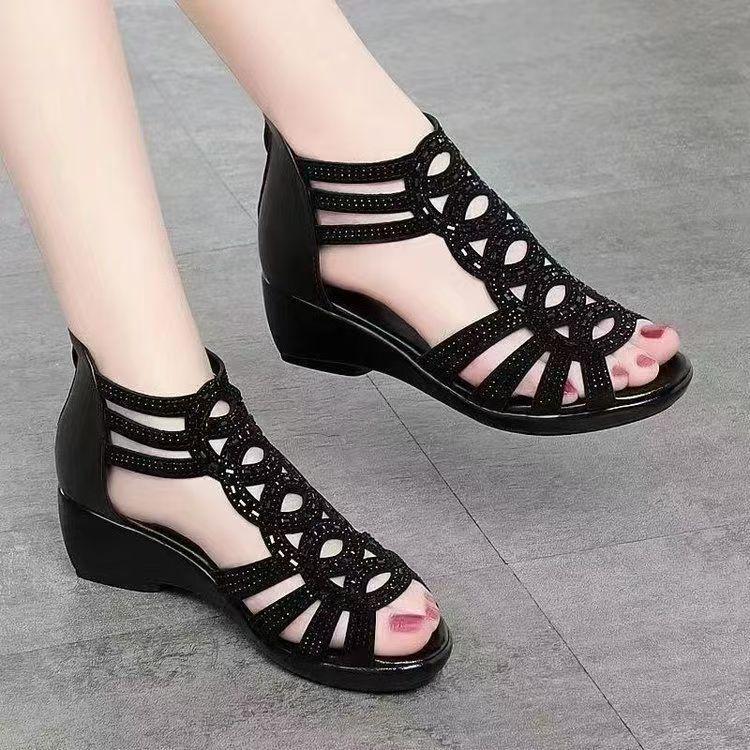 Fashionable Soft Sole Wedge Heel Roman Sandals for Middle-Aged and Elderly Women - Summer Outdoor Wear