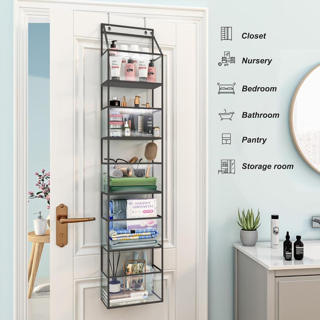 The Door Hanging Organizer - 5-Shelf Room Storage with Clear Plastic Pockets for Behind The Door - for Closet, Bedroom