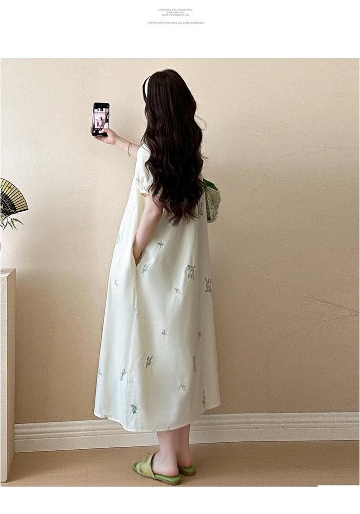 Summer 2026 Korean Fashion Embroidered Maternity Dress - Sweet, Trendy, Age-Reducing Style
