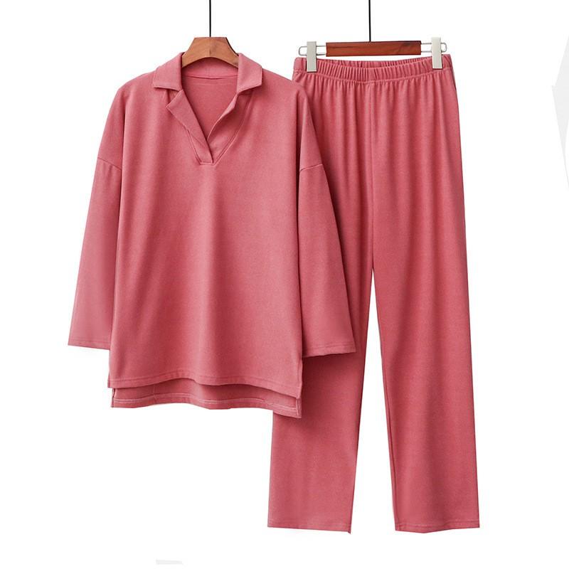 Par Pyjamas Sæt V-hals Langærmet Tyk Varm Loungewear Mænd Kvinder