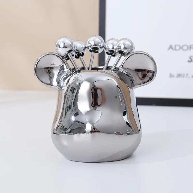 7pcs Set Fruit Forks Household Utensils Stainless Steel High-end Storage Cans Forks Fruit Tags Home Desktop Decoration Ornaments