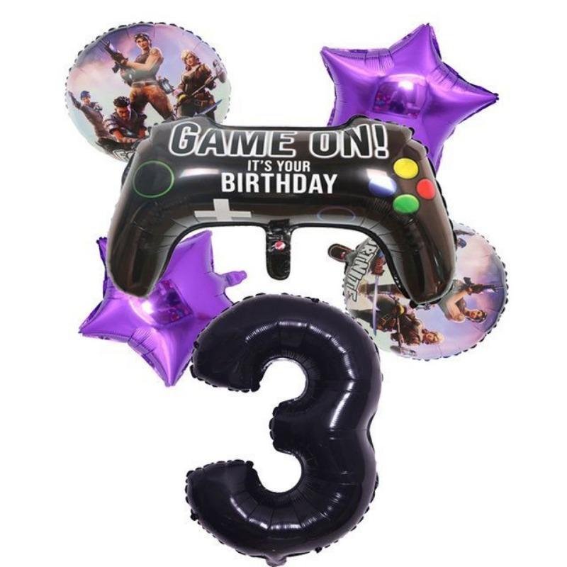 6-Piece Set of Fortnite “Win the Chicken Dinner” Themed Party Decorations: Aluminum Foil Balloons and Birthday Party Decorations