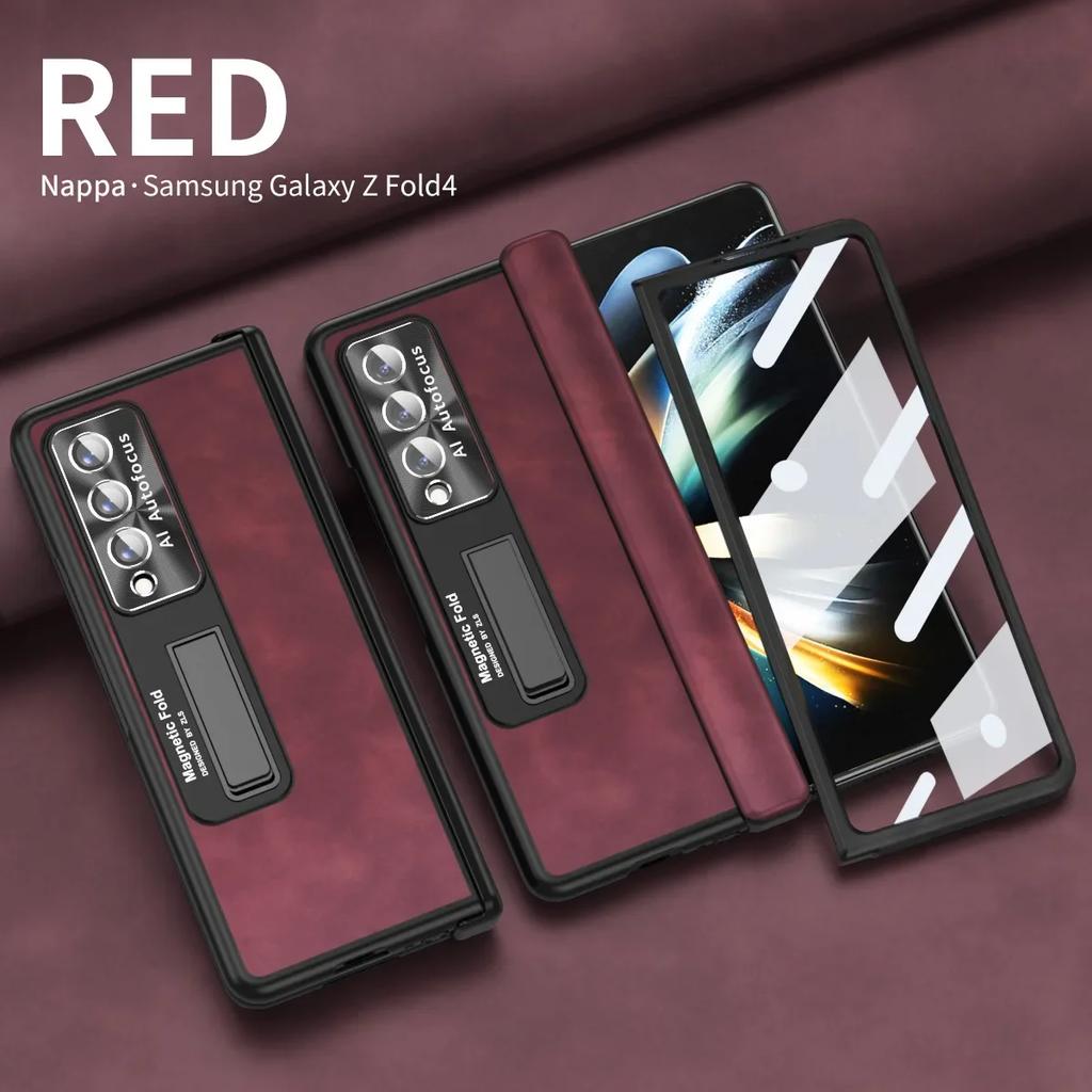 Frosted High Grade Leather Folding Phone Case for Samsung Galaxy Z Fold 5 4 3 2 Case Hinge Fine Hole Shell Protection Cover