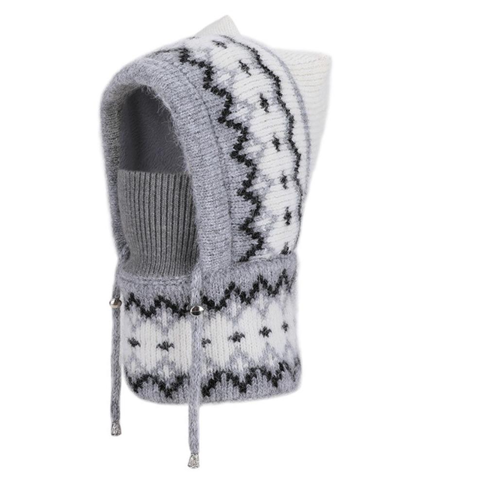Integrated Warmth Knitted Beanie Hat Knitted Hooded Cap Cute Winter Hat with Scarf  Outdoor Sports