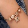 Adjustable Beaded Alloy Heart Butterfly Charm Copper Bracelet with Sticky Diamonds