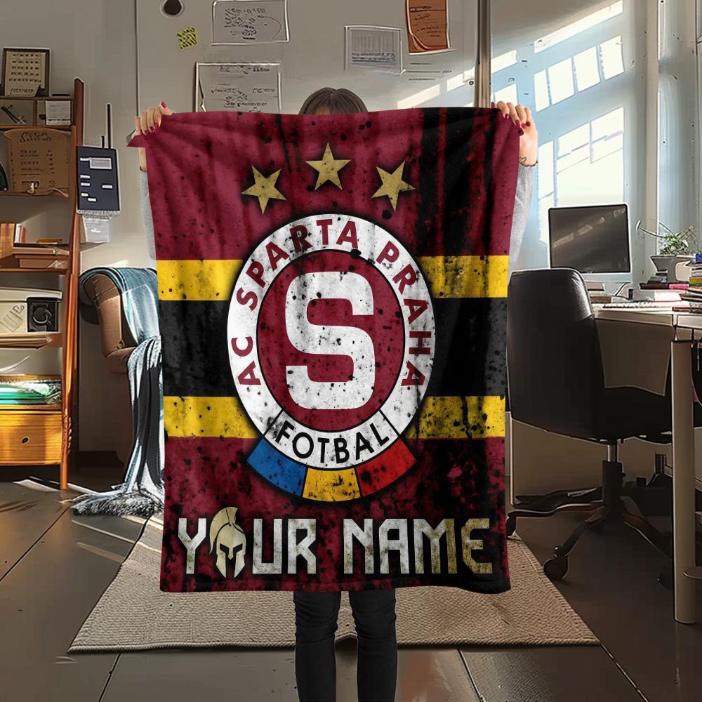 Custom Name AC Sparta Praha Flannel Blanket, High Quality Comfortable for All Seasons, Home Decor, Warmth and Comfort
