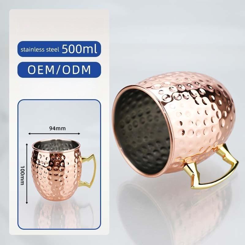 500ML Cocktail Wine Cup Moscow Mule Mug Pure ThickenedCup Hammered Copper Plated Beer Cup Coffee Bar Tools Drinkware for Ramadan