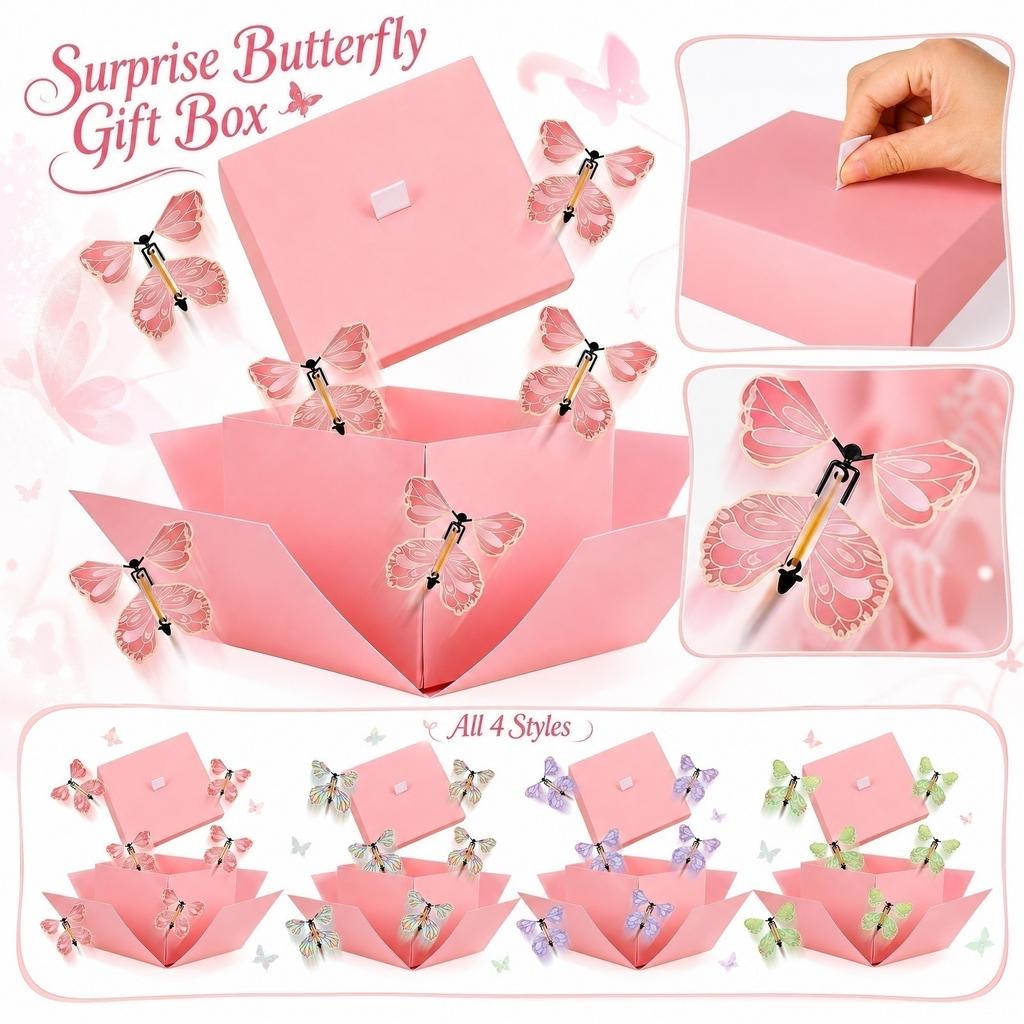 Pop Up Butterfly Gift Box Exploding Surprise Card Box with Flying Butterfly Decorations for Holiday Events Cake Packaging and Gift Presentation