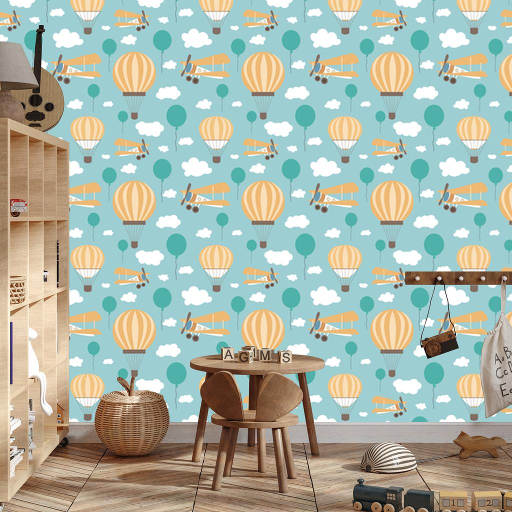 Wallpaper Balloons, Clouds, Planes and Sky for Living Room and Bedroom 50x1000
