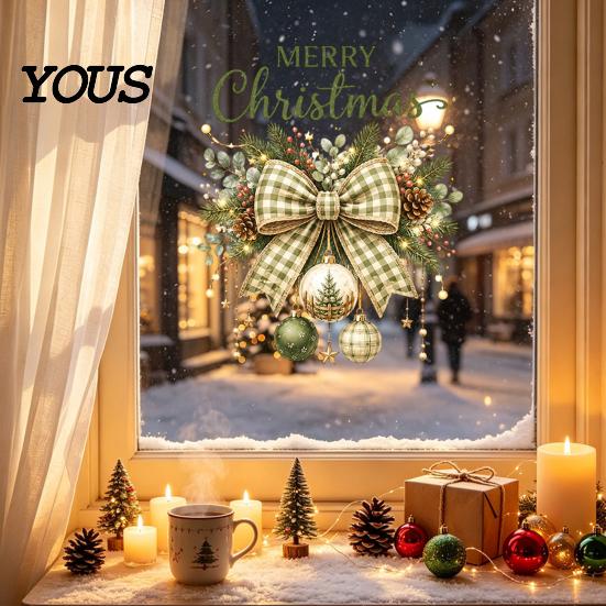 Winter Holiday Gift Nutcracker Soldier/Bow Window Static Decals, Waterproof PVC Christmas Stickers, Party Supplies Reusable Wall Stickers for