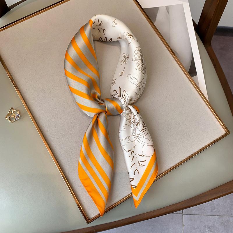 1116 new spring and autumn small floral temperament small silk scarf women's headband decorative scarf 71 square scarf dual-purpose shawl headband