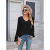 Women's Blouse New Product Solid Color Pit Strip Brushed Casual V-neck Lace Long-sleeved Bottoming Shirt