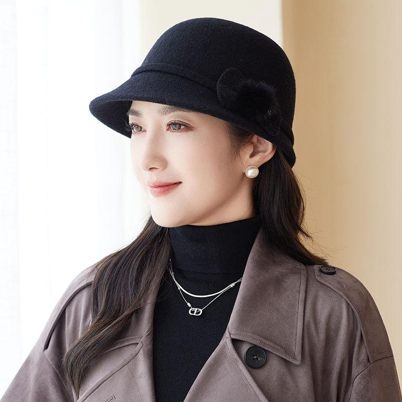 Autumn and Winter Basin Hat Retro Hepburn Style Bow Bucket Hat Ladies Elegant Woolen Fashion Basin Hat