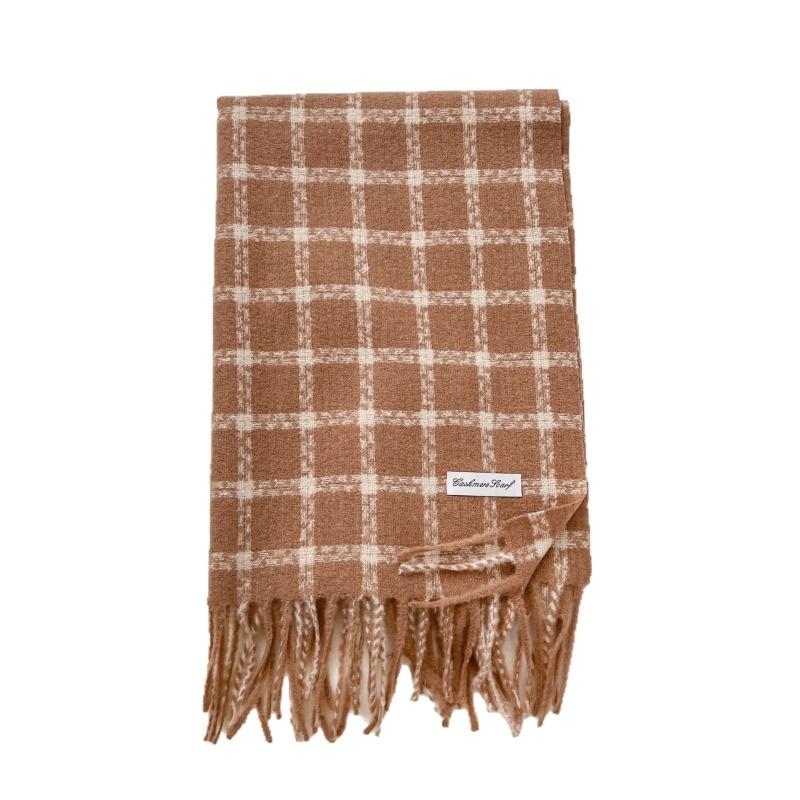 Korean Style Thick Warm Checkered Scarf Women Winter Neck Shawl Wrap