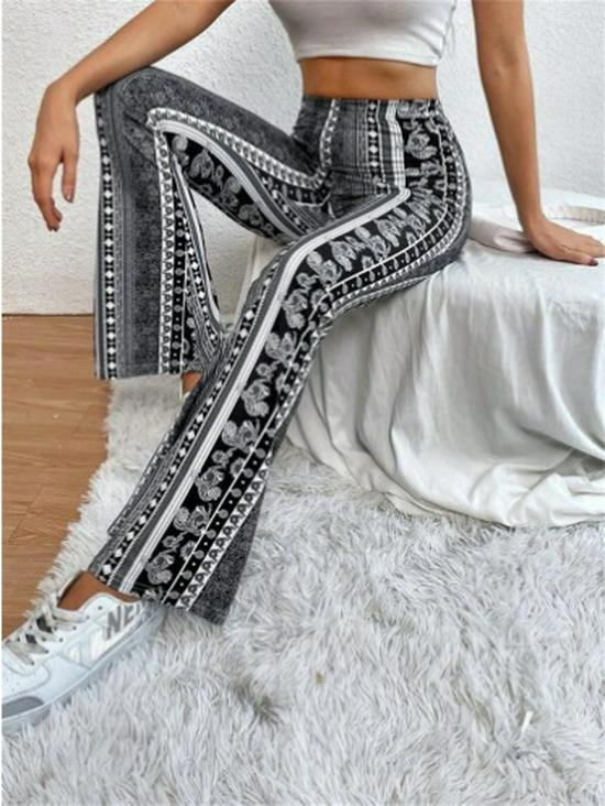 2024 Bohemian High-Elastic Micro Flare Sexy Casual Pants with European and American Prints