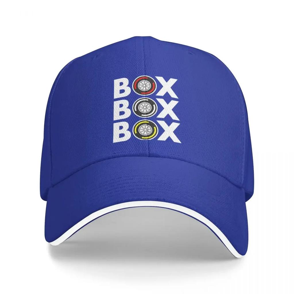 Box Box Box Tyre White Text Design F1 Car Racing Washed Mens Baseball Cap Sunprotection Trucker Snapback Caps Dad Hat Golf Hats