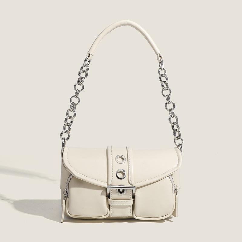 

Stylish and simple retro ring chain underarm bag New trendy baguette crossbody small bag Commuter bag Shoulder bag білий