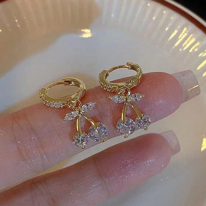 

1 пара Милых Нежных Серёжек-Вишен с Стразами, Подходят для Женщин Cherry&one-size белый