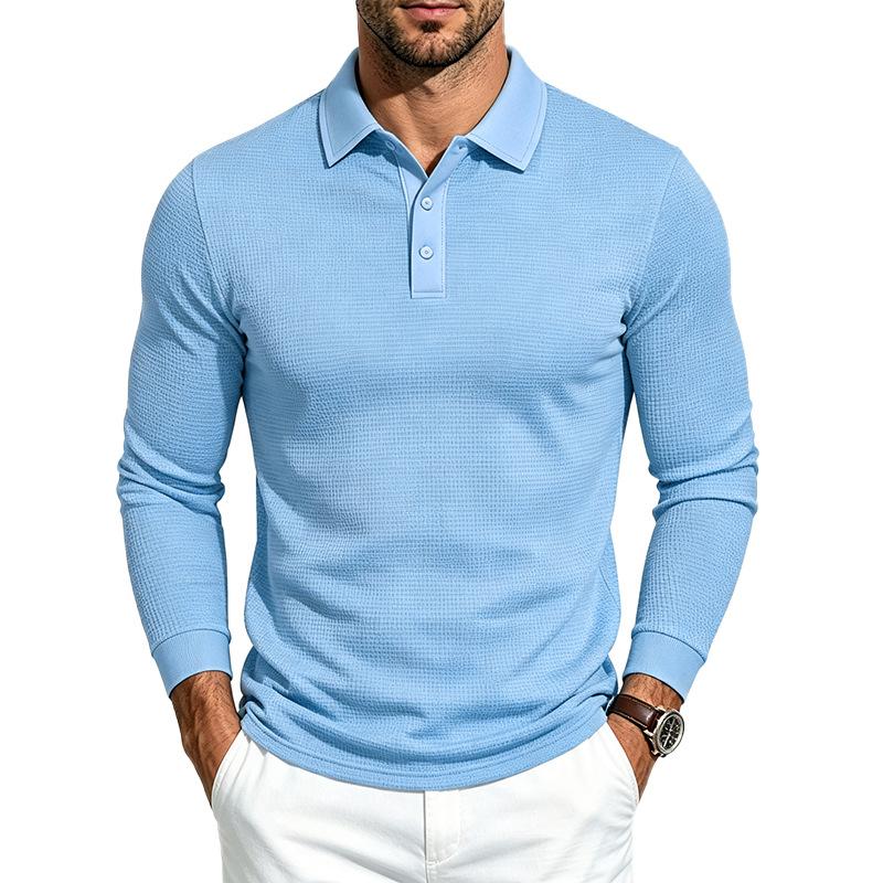 Men S Vintage Casual Waffle Knit Long Sleeve Polo Shirt