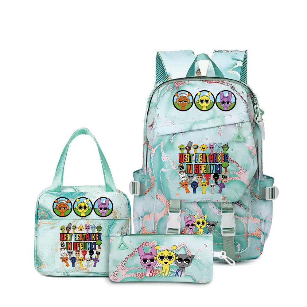 Rhythm Box Sprunki Music Game School Bag Backpack Pencil Bag Three-Piece Set Student Heat Printing Backpack