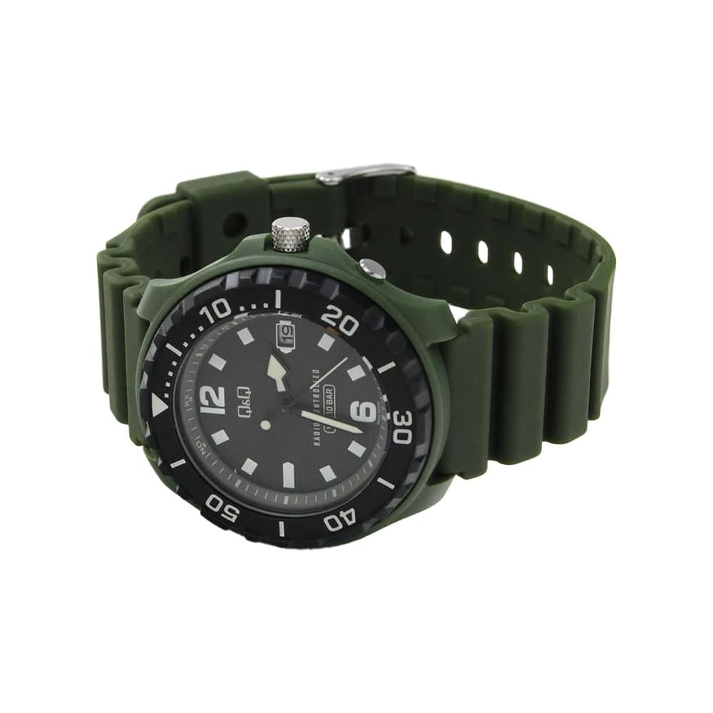Citizen Q&Q Analog Solar Radio-Controlled Watch Waterproof Date Urethane Band Men's Khaki