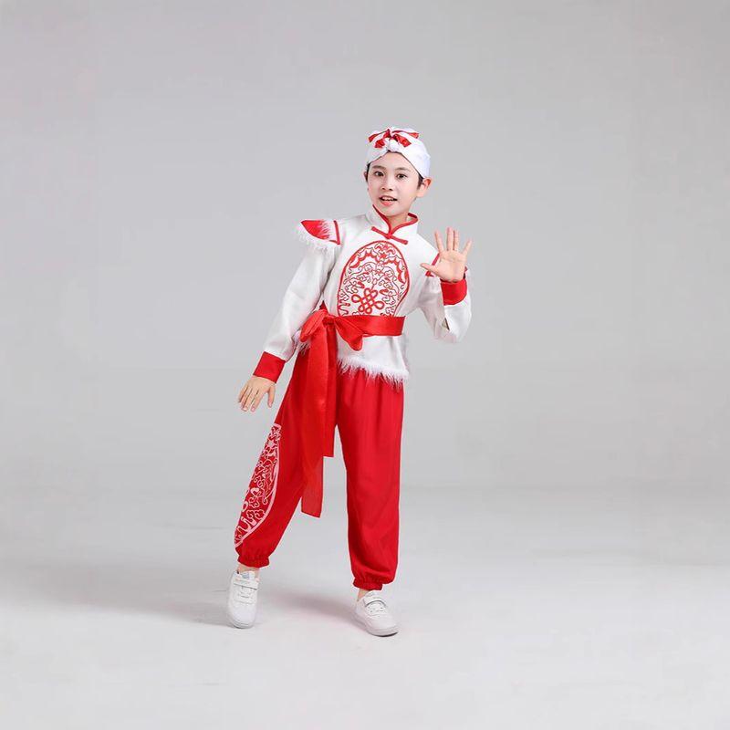 

Kids Ansai Waist Drum Dance Costume Northern Shaanxi Children Yangko Martial Arts Performance Clothing Bloomers Waist Drum Performance Wear Ansai men and women 110cm