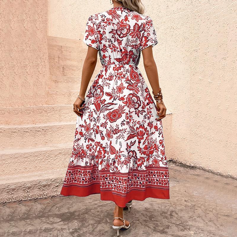 Summer New Floral Vacation Skirt Women's Bohemian Positioning Print Dress