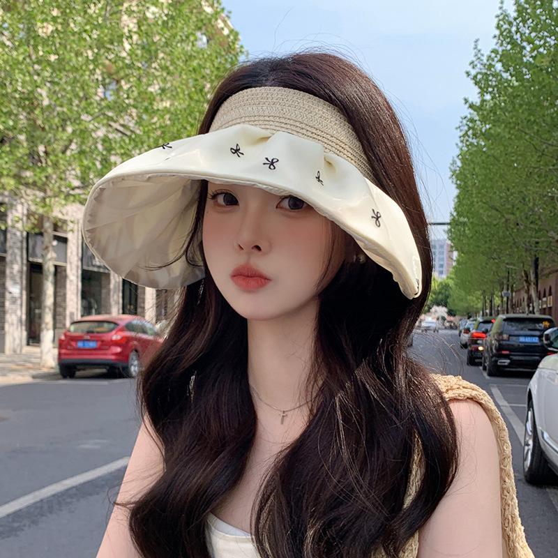 Straw Empty Top Hat Women's Sweet Bow Sun Hat Summer Face Small Outdoor Vacation Beach Shell Hat