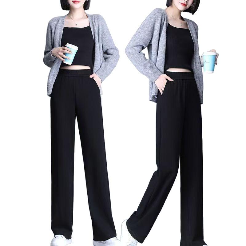 2025 Summer Women's High-Waist Black Wide-Leg Casual Pants