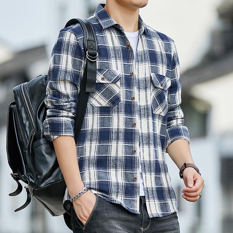 

Мужские весенне-осенние кардиганы с отложным воротником, в клетку и полоску, на пуговицах, с карманами, с длинным рукавом, пальто, повседневная формальная мода, винтажные топы L синий